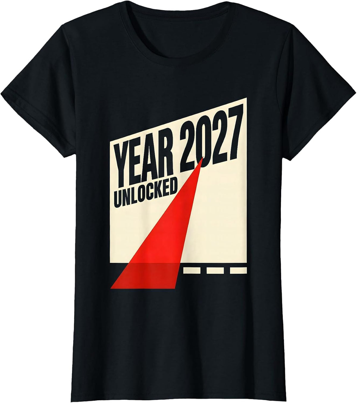 Women's Year 2027 Unlocked Constructivist Gamer Humor Fresh Start T-Shirt - Black