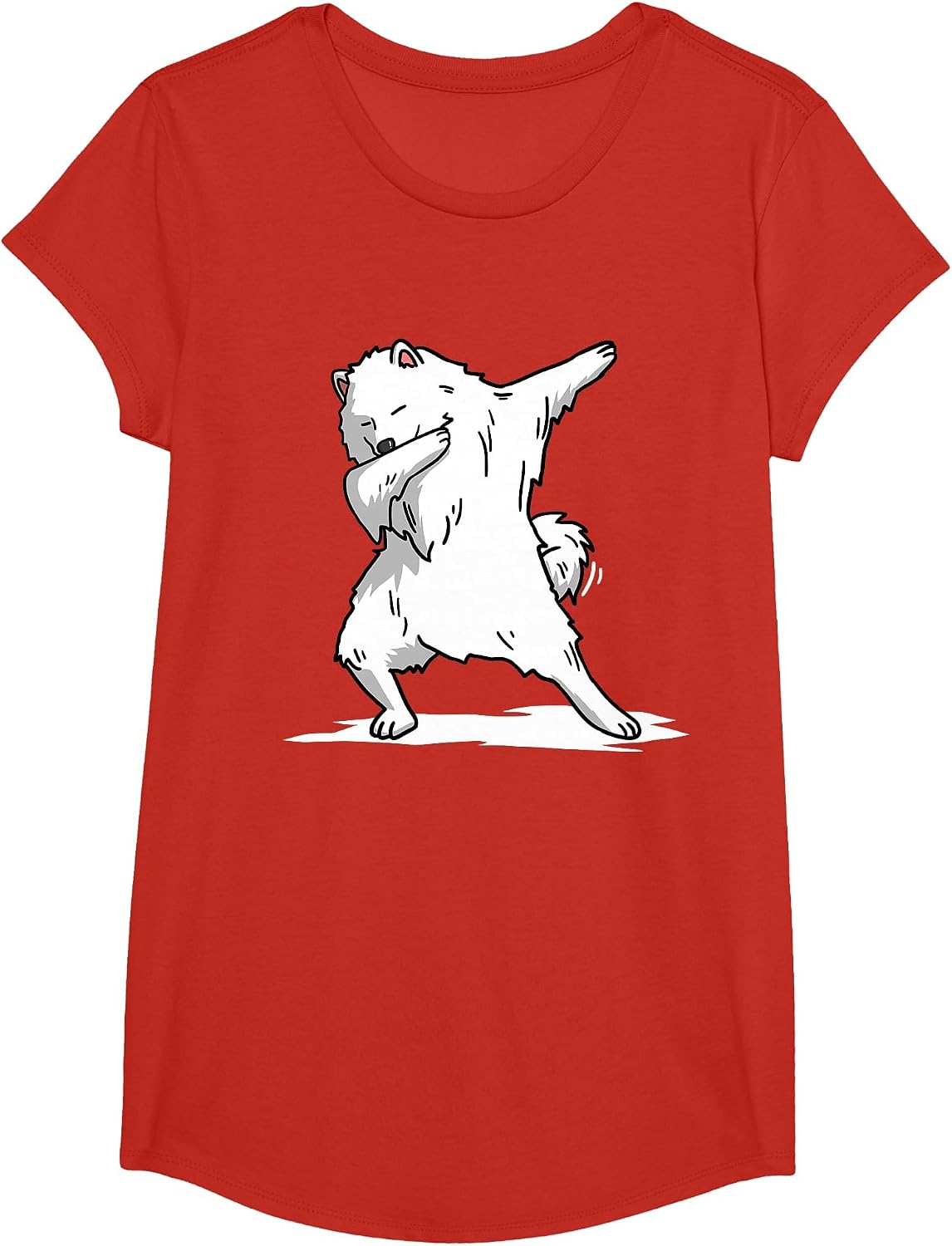 Cute Dabbing Samoyed Dog T- Funny Dab Dance T-Shirt - Girls Red
