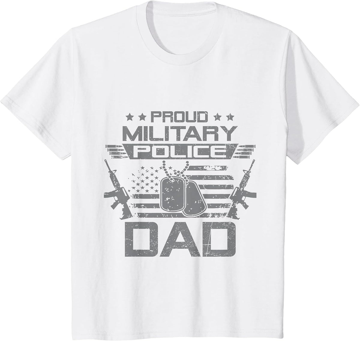 Proud Military Police Dad Flag American US Veteran T-Shirt - White