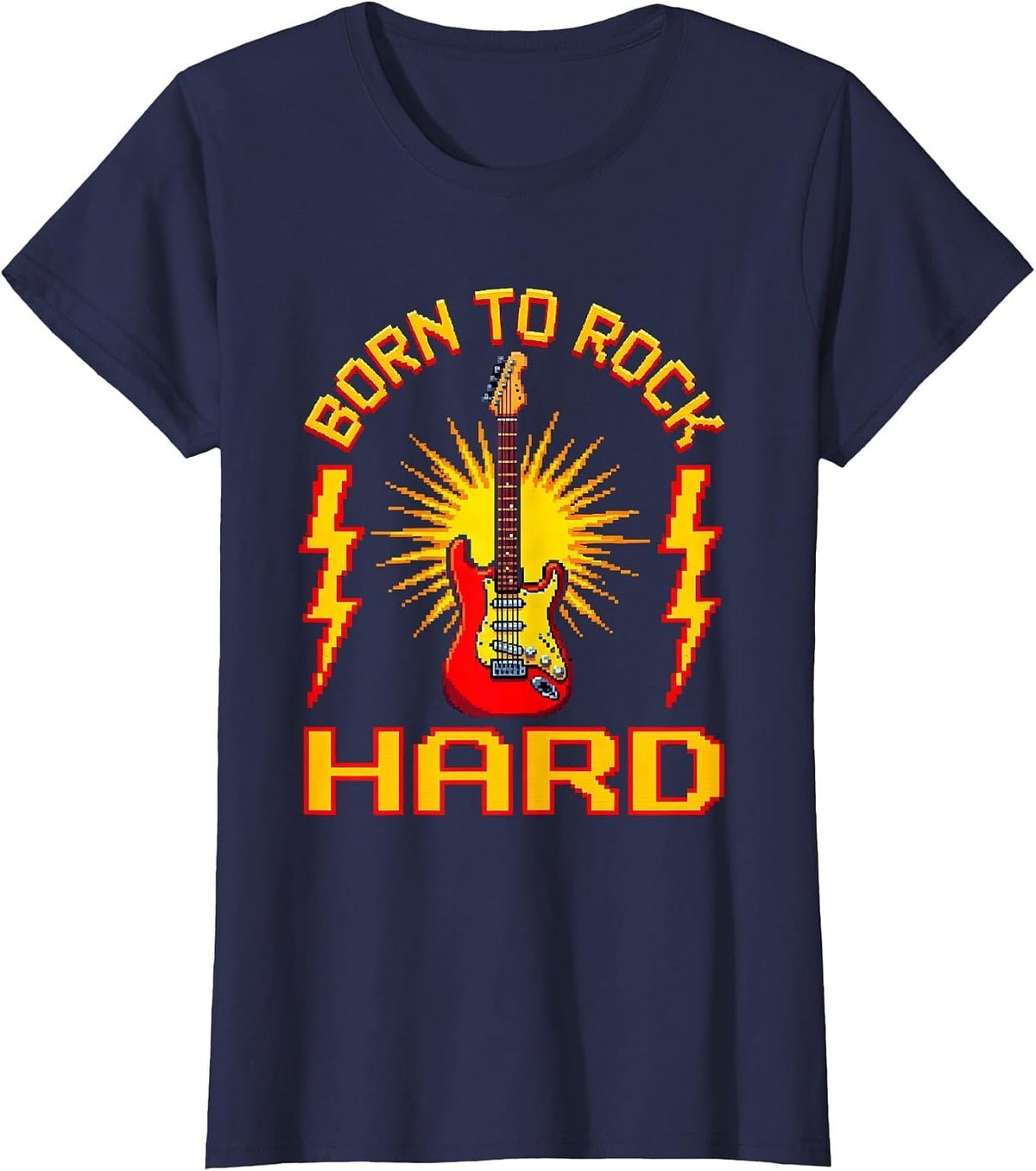 Women's Born to Rock Hard Vintage Rock Band Design T-Shirt - Navy Blue
