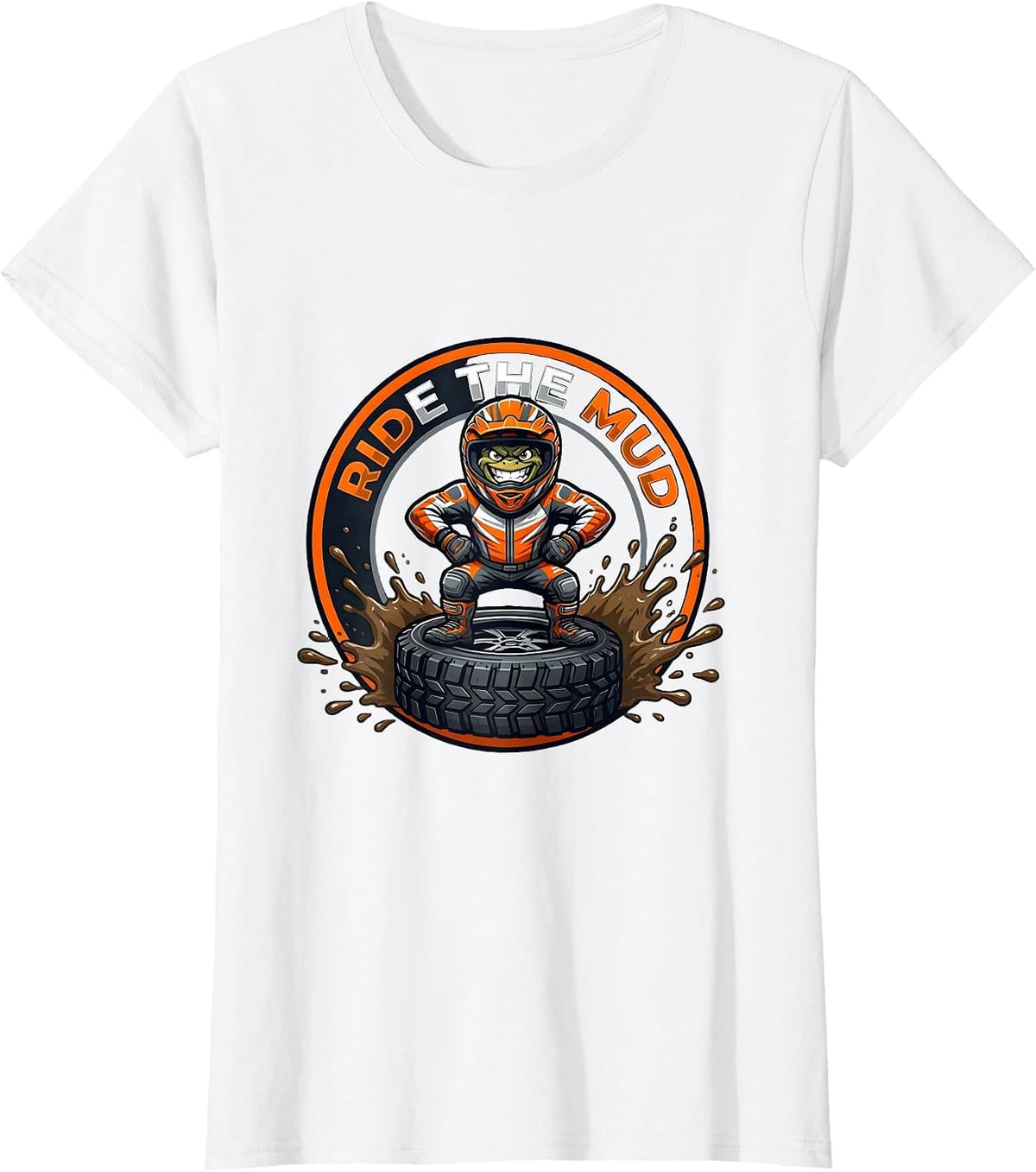 Ride The Mud Motocross Mascot Dirt Bike Rider Pride T-Shirt - White