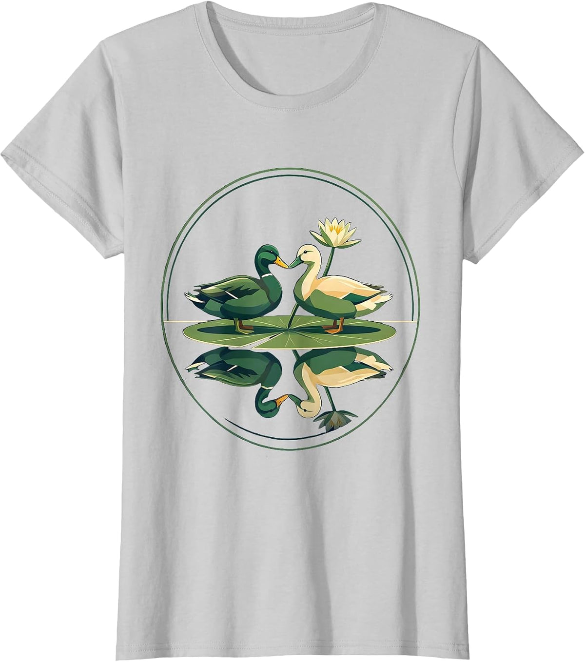 Women's Ducks Kissing on Lily Pad Cute Duck Lover Gift T-Shirt - Silver Grey
