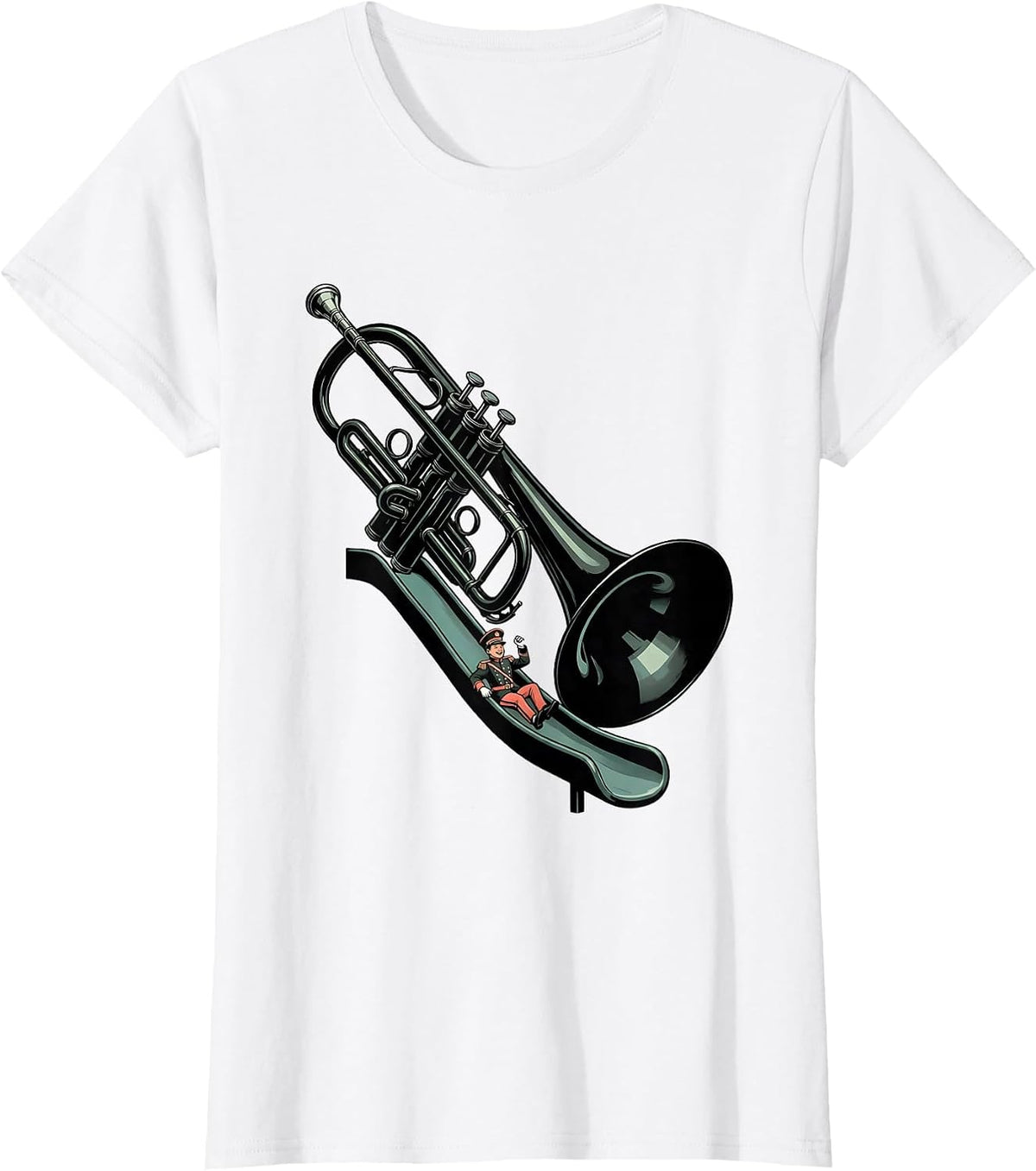 Oversized Trombone Playground Chute Funny Band Player Gift T-Shirt - White