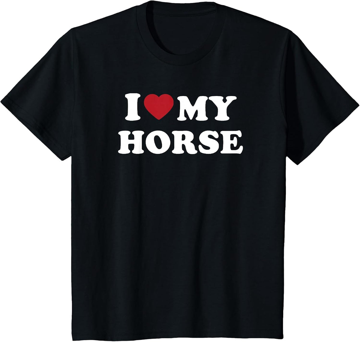 I Love My Horse Cute Equestrian Riding Animal Design T-Shirt - Black