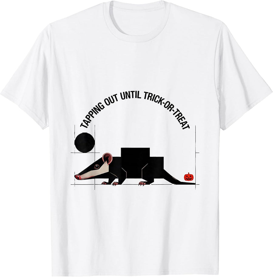 Men's Tapping Out Until Trick-Or-Treat Vintage Opossum Halloween T-Shirt - White