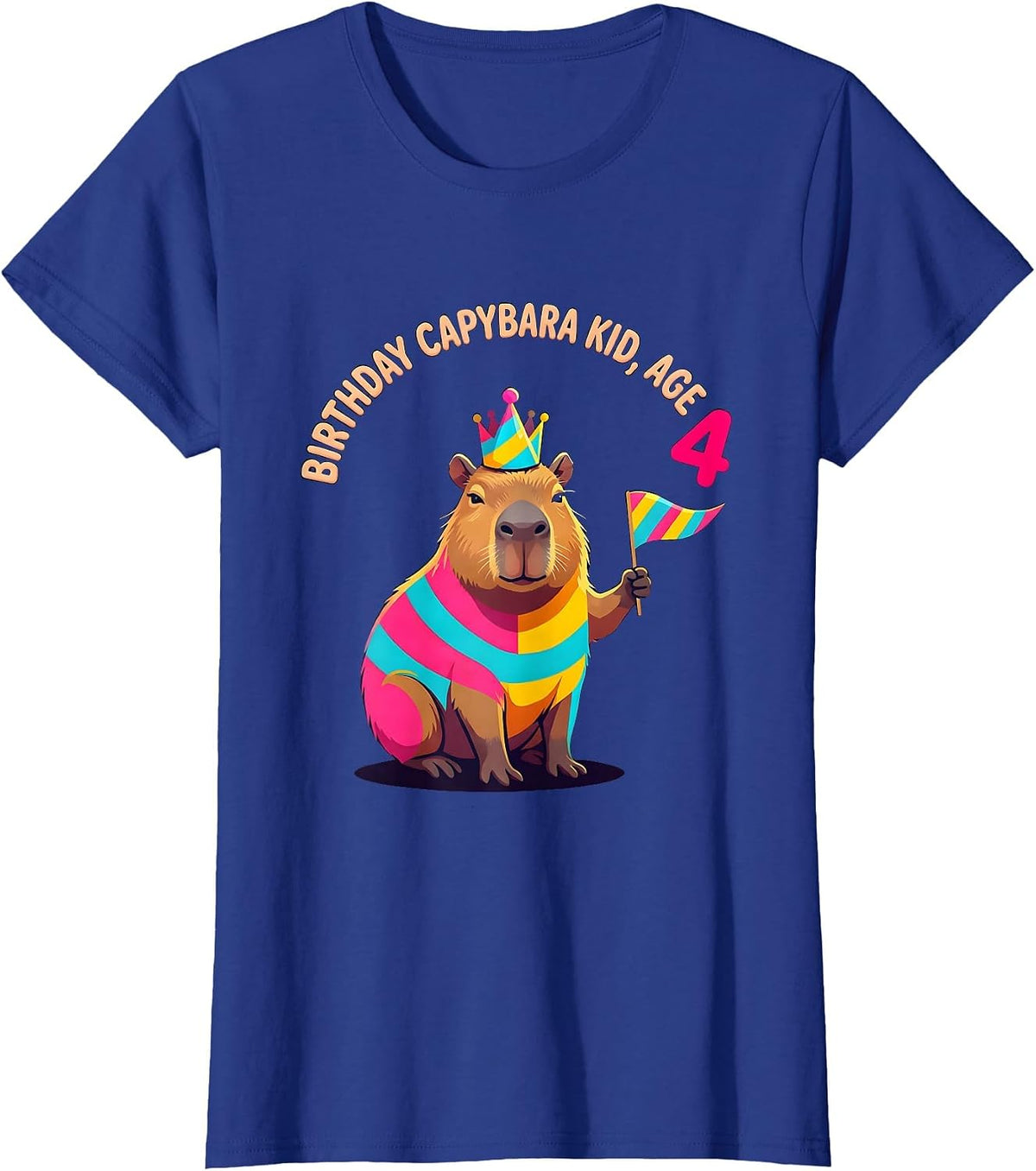 Women's Birthday Capybara Kid Age 4 Colorful Party Animal Humor T-Shirt - Royal Blue