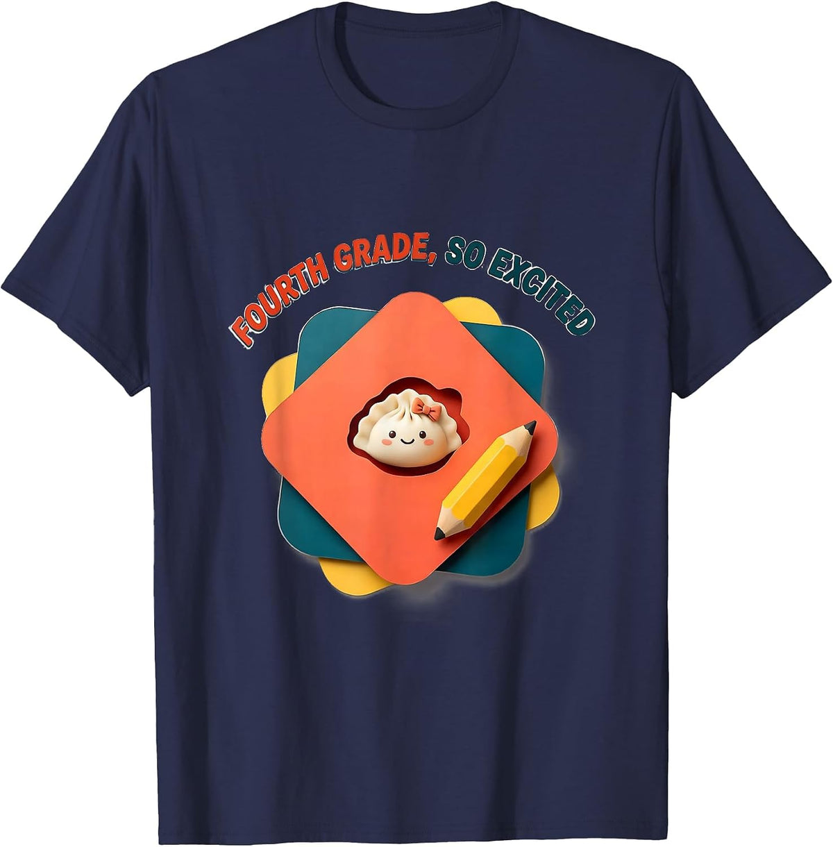 Men's Fourth Grade So Excited Cute Dumpling Kawaii Back to School T-Shirt - Navy Blue