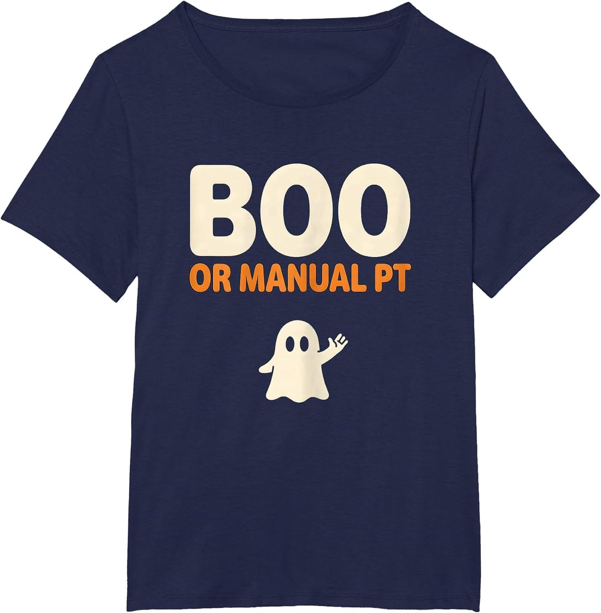 Women's Boo Or Manual PT Funny Physical Therapy Halloween Ghost T-Shirt - Navy Blue