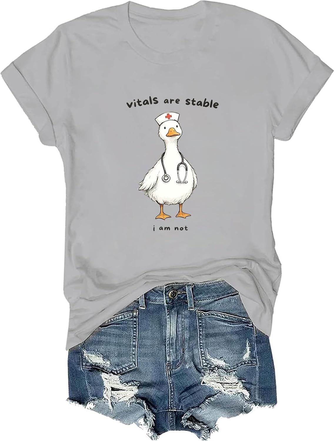 Vitals are Stable I Am Not Funny Goose Nurse RN Medical T-Shirt - Grey