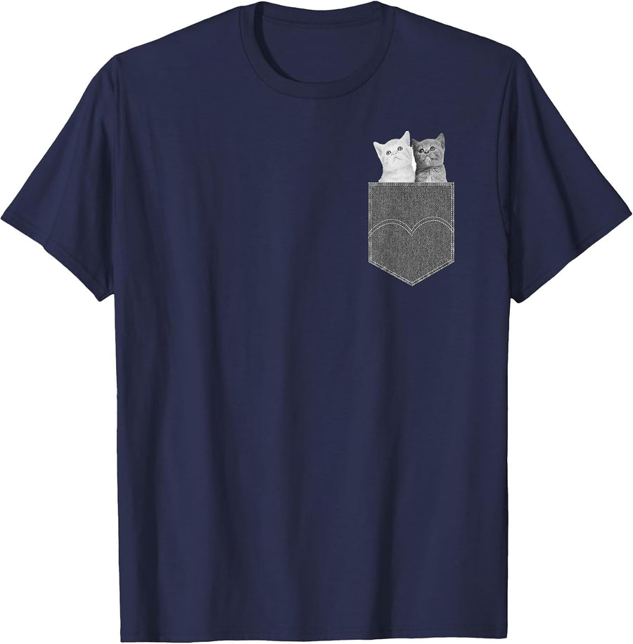 Pocket Cat - Funny Peeking Pet Cute Kitten Animal T-Shirt - Navy Blue