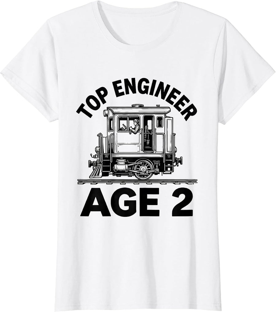 Women's Top Engineer Age 2 Boy Train Themed Birthday T-Shirt - White