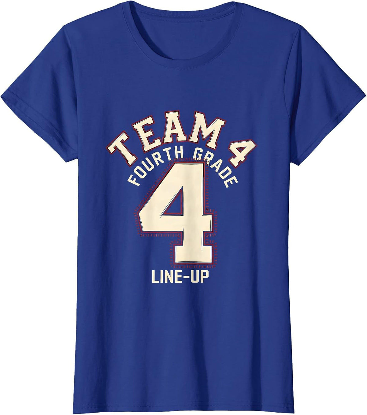 Women's Team 4 Fourth Grade Line-Up Playful Sports Team Pride Back T-Shirt - Royal Blue