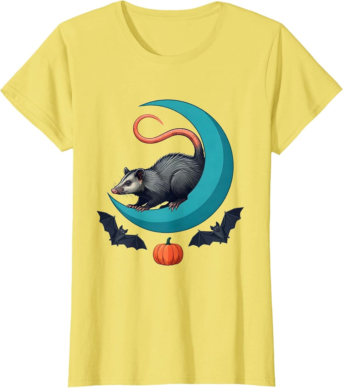 Opossum Moon Halloween Spooky Gothic Novelty T-Shirt - Lemon Yellow