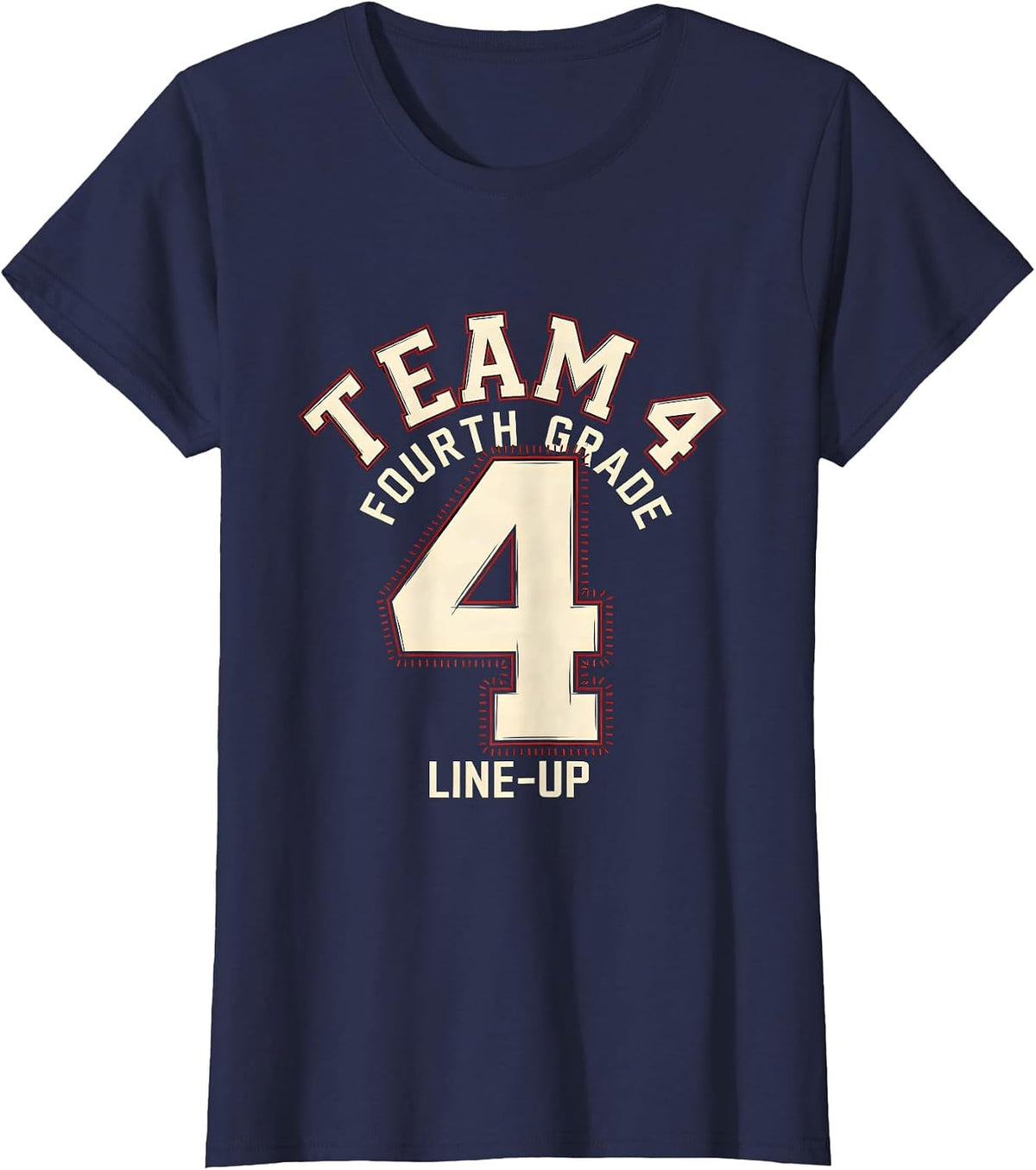 Women's Team 4 Fourth Grade Line-Up Playful Sports Team Pride Back T-Shirt - Navy Blue