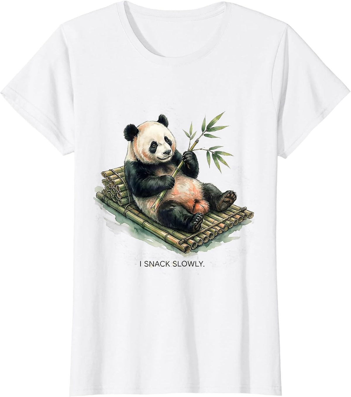 Women's I Snack Slowly Cute Panda Lover Humor Watercolor Gift T-Shirt - White