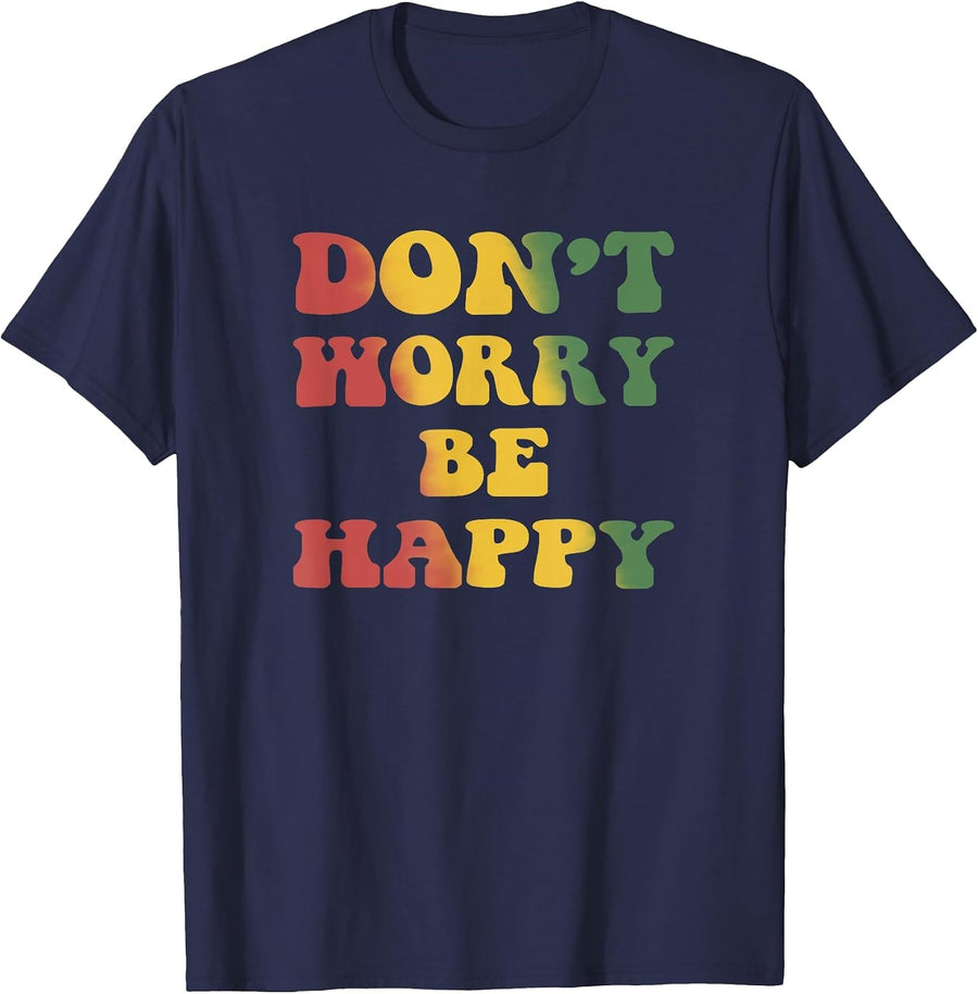 Don't Worry We Be Happy Retro Reggae Rasta Rastafari Jamaica T-Shirt - Navy Blue