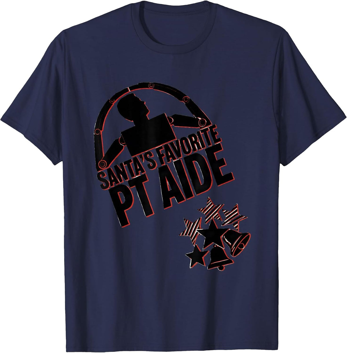 Men's Santa's Favorite PT Aide Funny Physical Therapist Christmas T-Shirt - Navy Blue