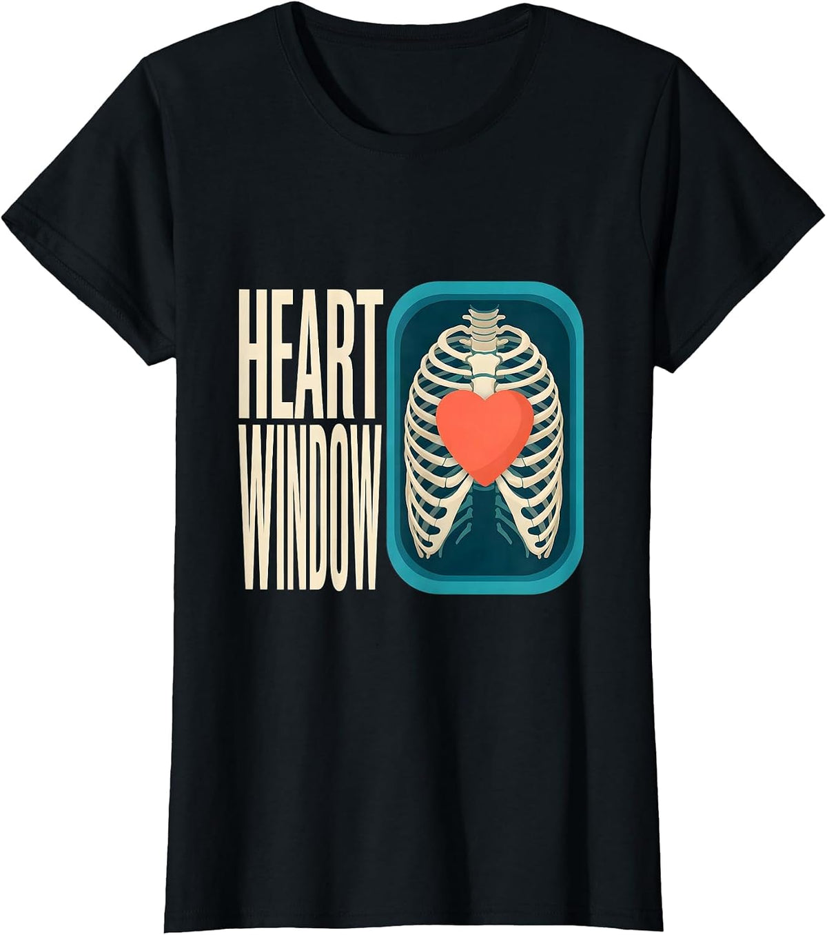 Women's Heart Window Funny Radiology Tech Skeleton Valentine Humor T-Shirt - Black