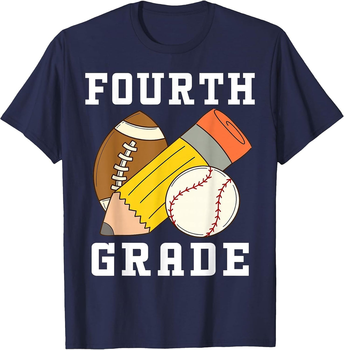 Fourth Grade Boys 4th Grade Back to School Baseball Football T-Shirt - Navy Blue