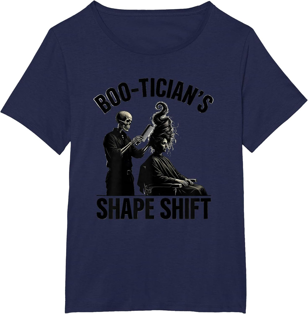 Women's Boo-tician's Shape Shift Funny Skeleton Hairdresser T-Shirt - Navy Blue