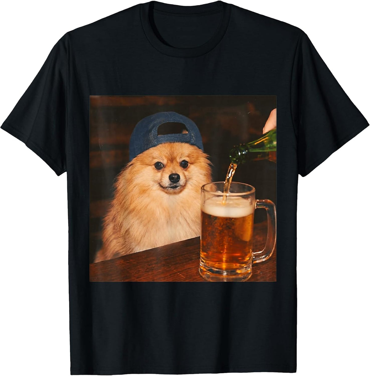 Pomeranian Drinking Beer Shirt Funny Fathers Day Dog Meme T-Shirt - Black