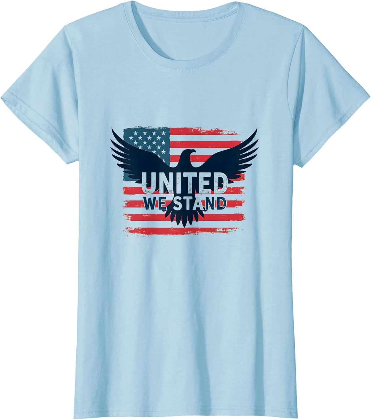 United We Stand American Flag Eagle Patriotic Emblem T-Shirt - Baby Blue