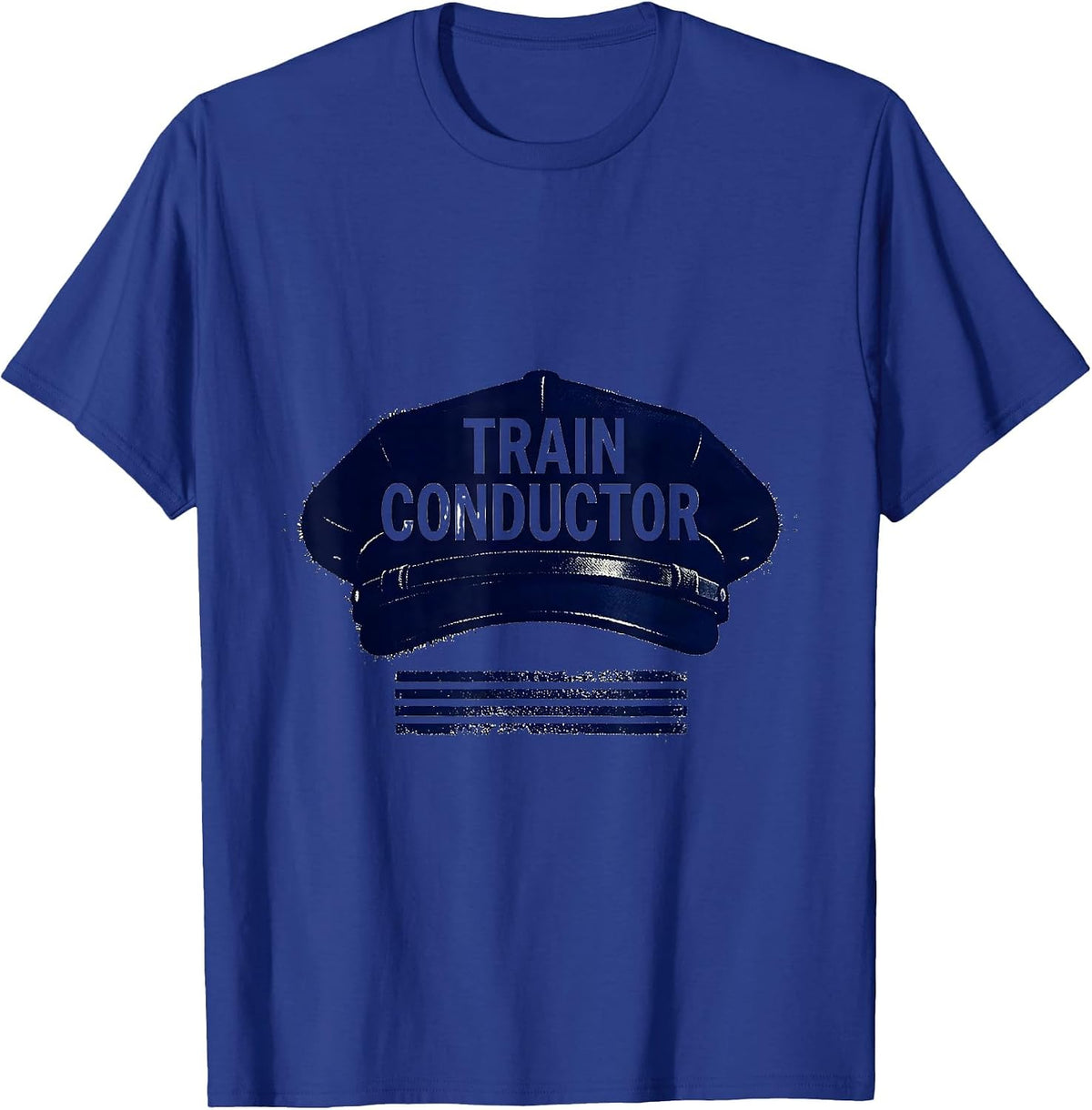Men's Train Conductor Rubber Stamp Halloween Costume Novelty T-Shirt - Royal Blue