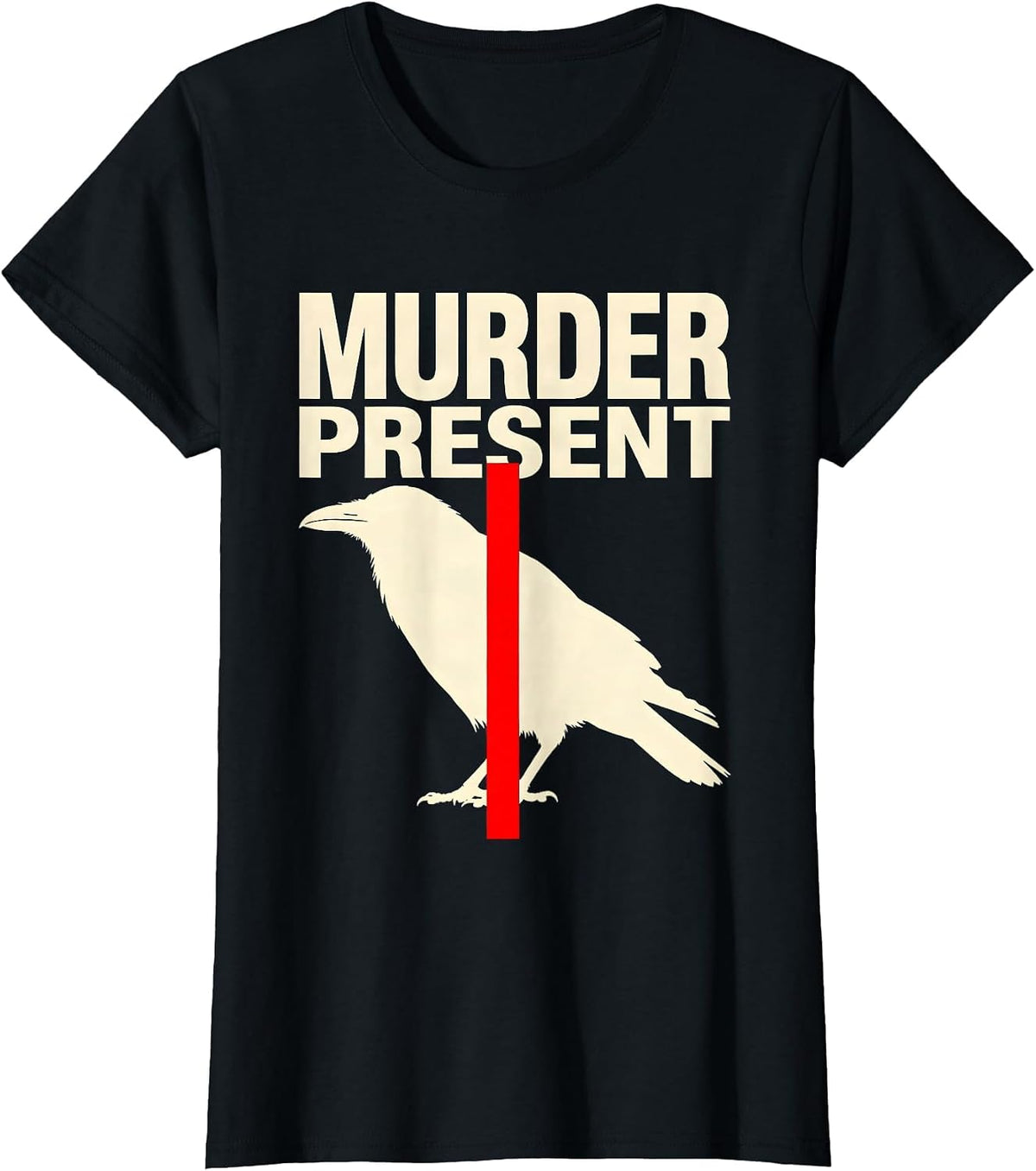 Women's Murder Present Stencil Crow Dark Humor Gothic Bird Lover T-Shirt - Black