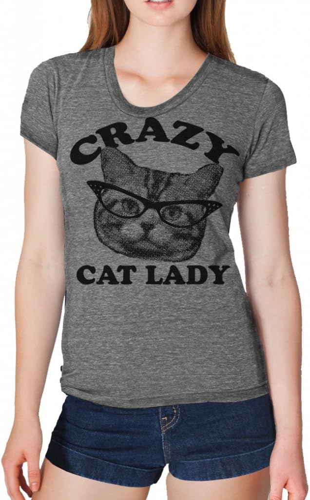 Skip N' Whistle Women's Crazy Cat Lady T-Shirt Small Grey - As Pictured