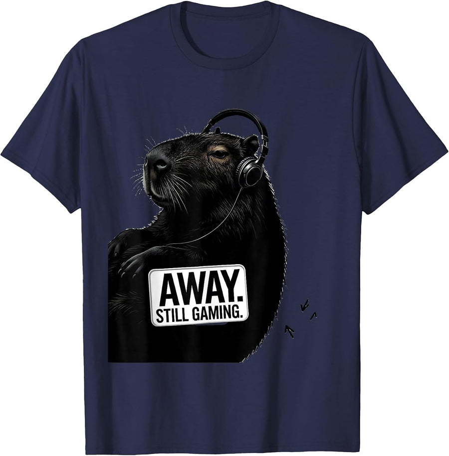 Away. Still Gaming Funny Capybara Gamer Meme Humor T-Shirt - Navy Blue