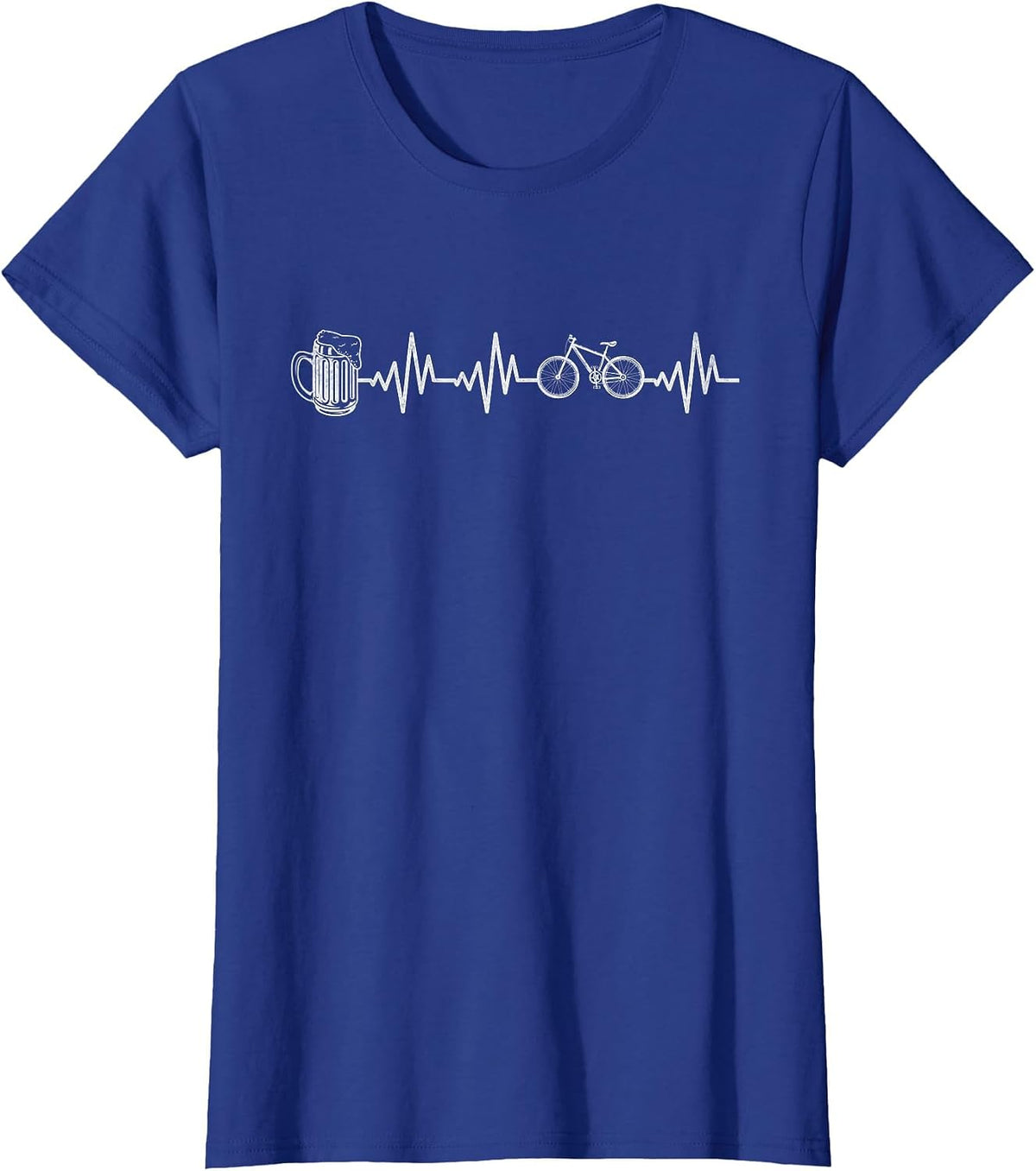 Mountain Bike Heartbeat Cycling Bicycle and Beer Cyclist T-Shirt - Royal Blue