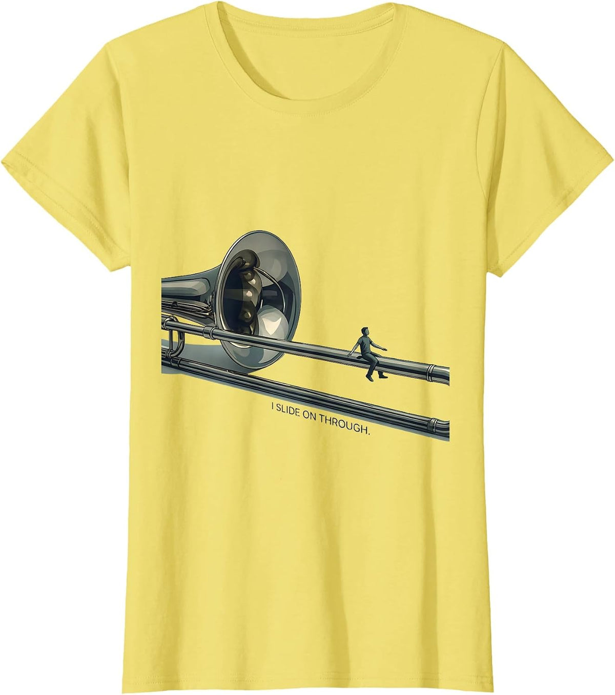 Women's I Slide On Through Funny Trombone Player Band Gift T-Shirt - Lemon Yellow