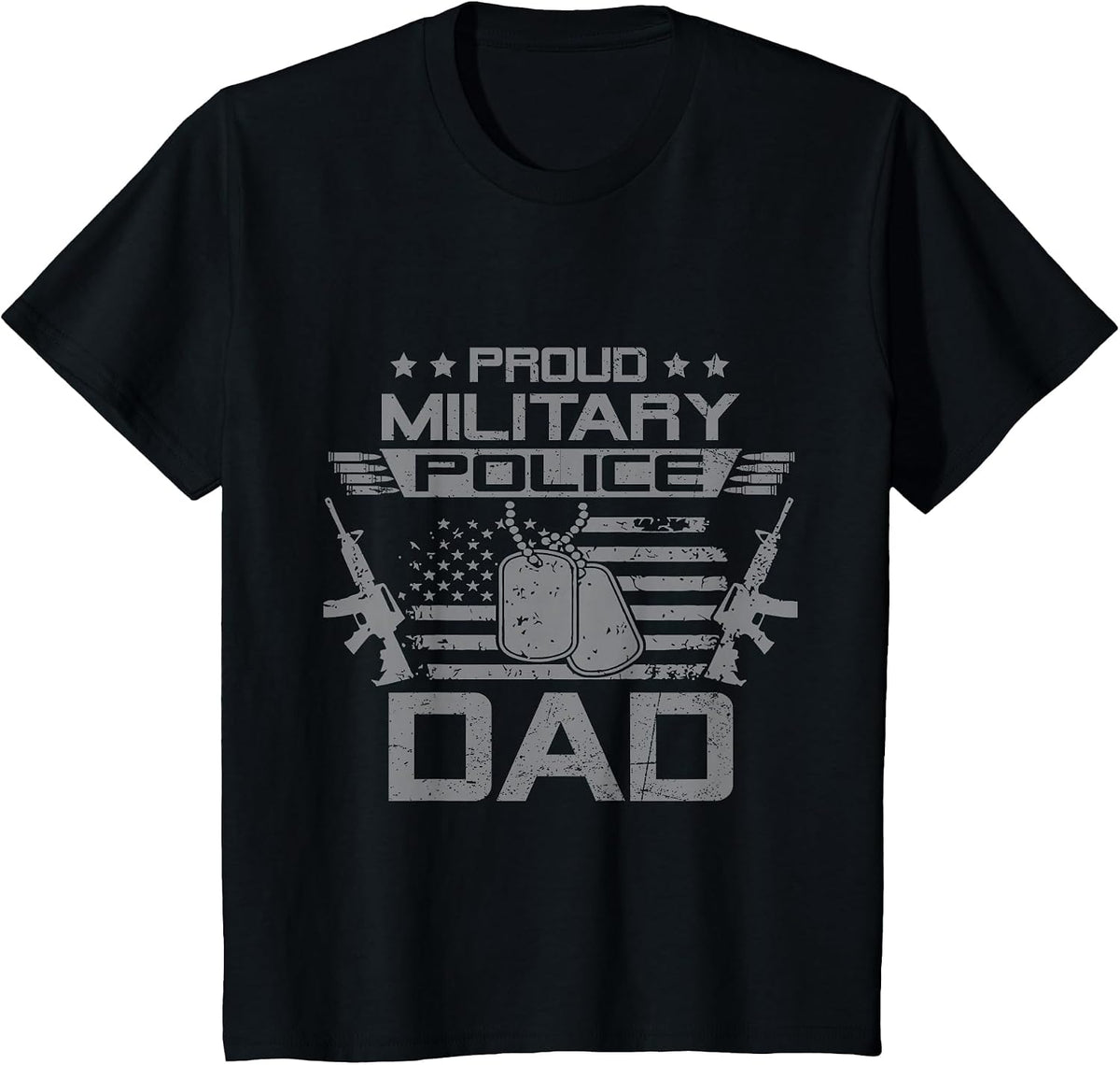 Proud Military Police Dad Flag American US Veteran T-Shirt - Black