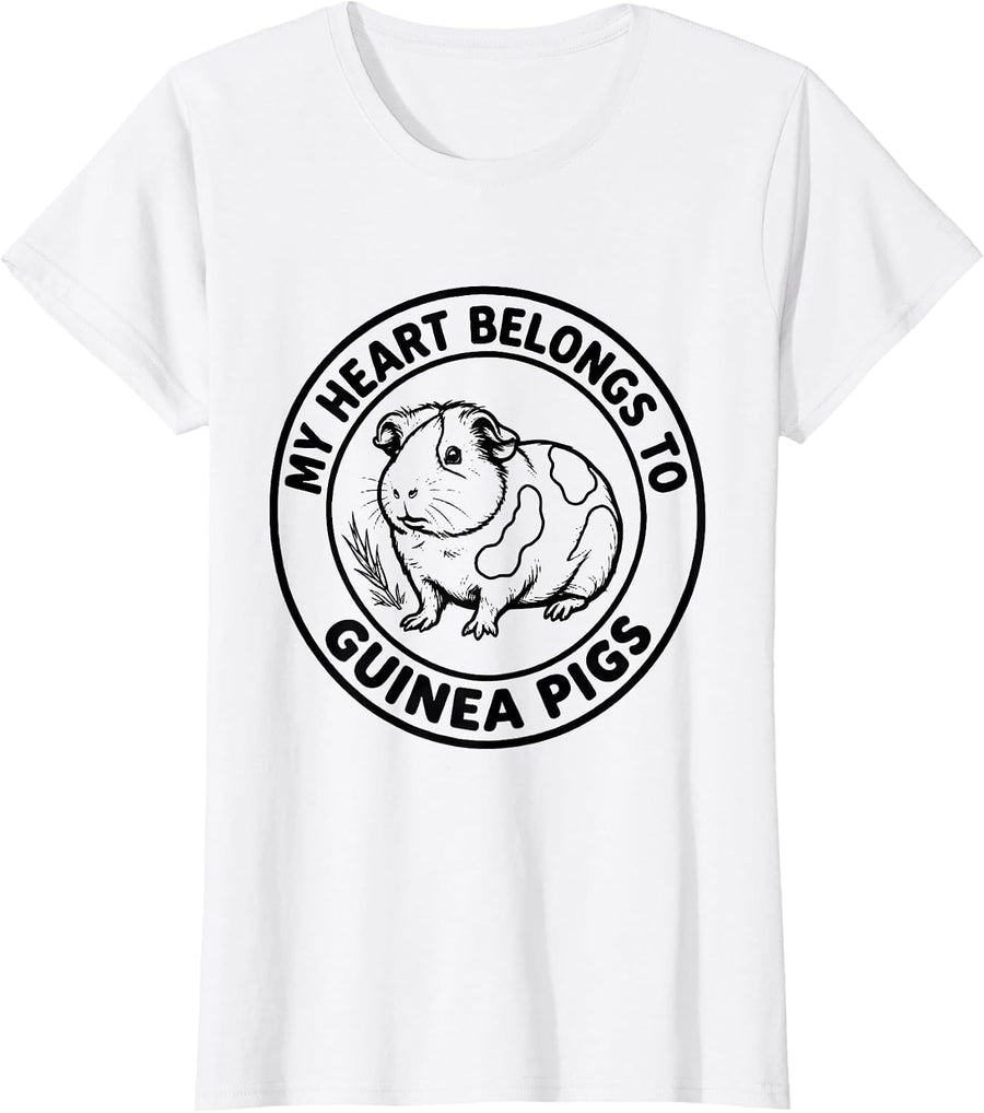 Women's My Heart Belongs To Guinea Pigs Cute Pet Lover Humor T-Shirt - White