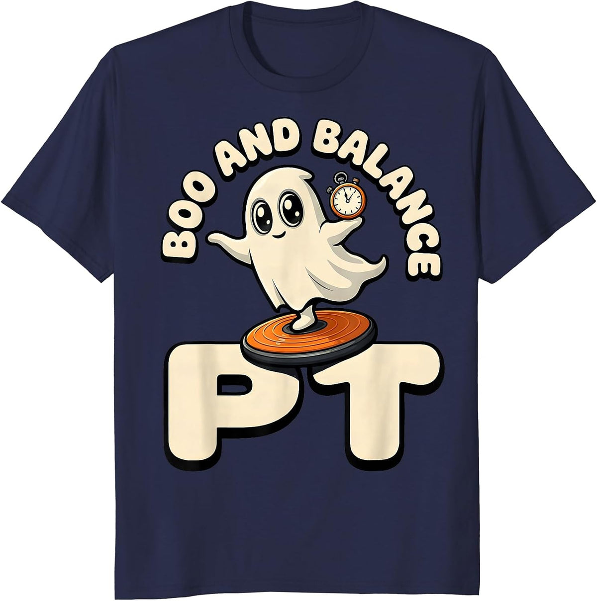 Boo And Balance PT Funny Physical Therapy Ghost Halloween T-Shirt - Navy Blue