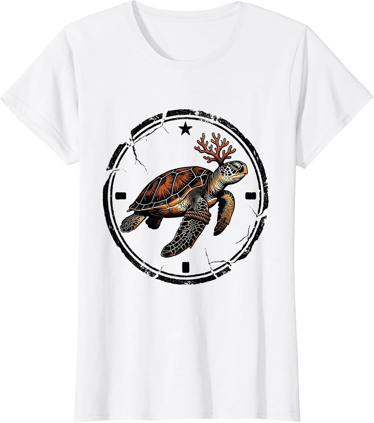 Women's Sea Turtle Stamp Christmas Lights Santa Hat Holiday Humor T-Shirt - White