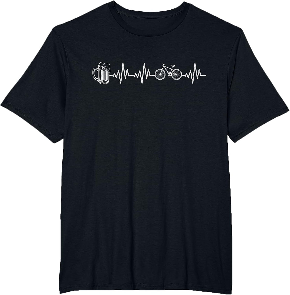 Mountain Bike Heartbeat Cycling Bicycle and Beer Cyclist T-Shirt - Black