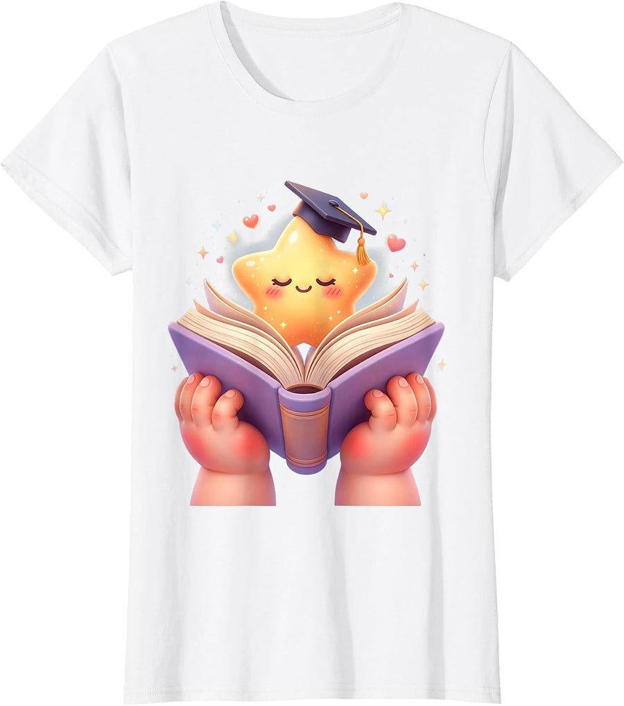 Women's Special Education Teacher Open Book Star Design T-Shirt - White
