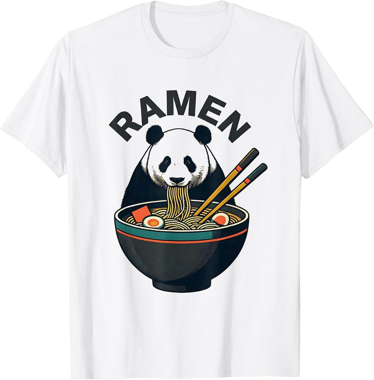 Men's Ramen Cute Panda Eating Kawaii Anime Animal Humor T-Shirt - White