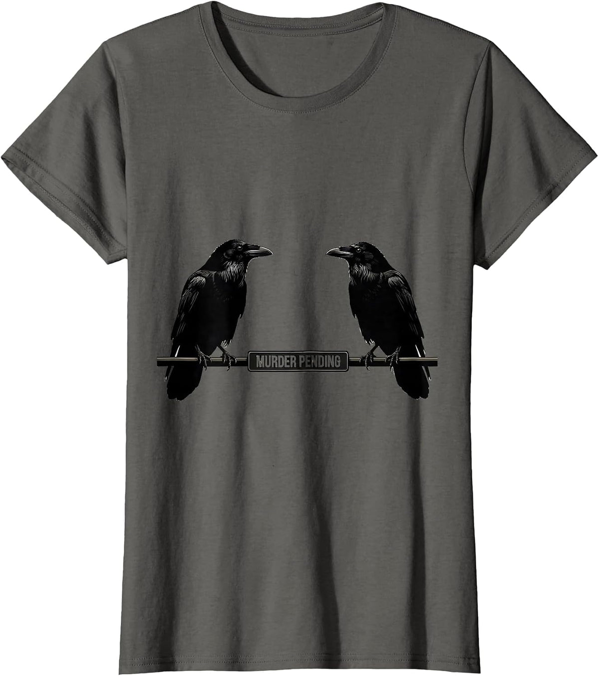 Women's Murder Pending Dark Humor Crow Lover Birdwatching Pun T-Shirt - Asphalt Grey