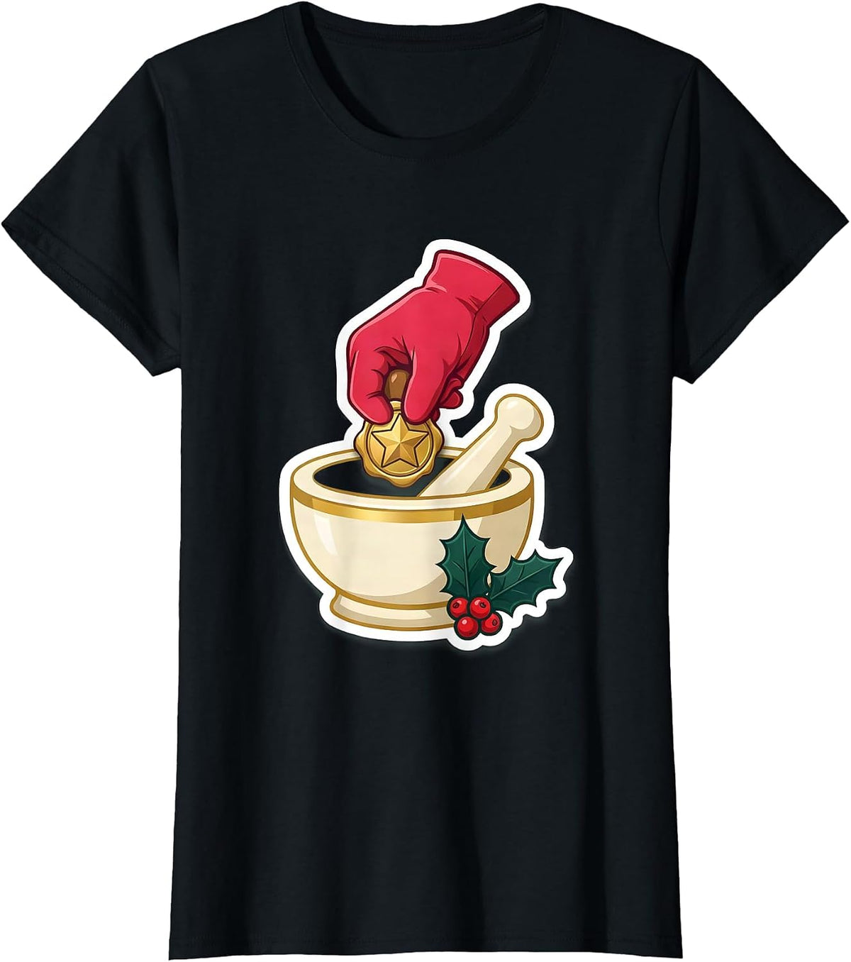 Mortar And Pestle Pharmacy Tech Christmas Squad Humor T-Shirt - Black