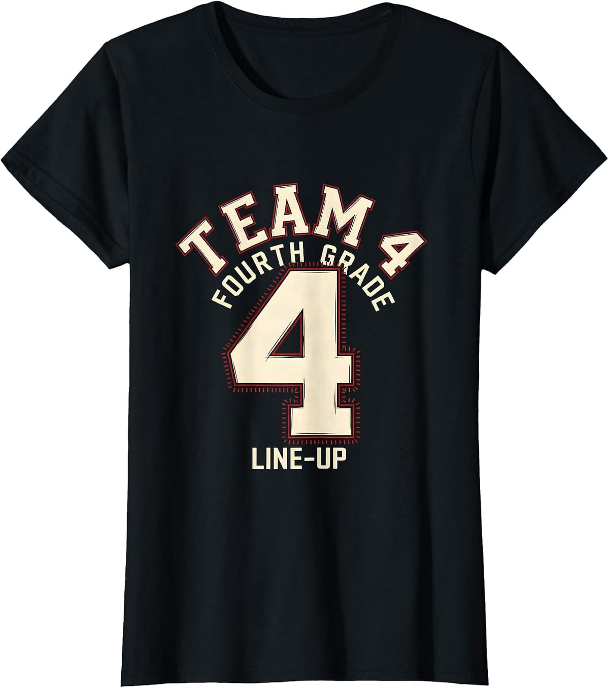 Women's Team 4 Fourth Grade Line-Up Playful Sports Team Pride Back T-Shirt - Black