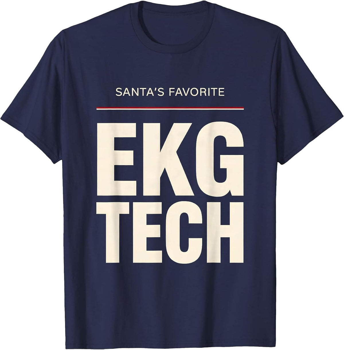 Men's Santa's Favorite EKG Tech Funny Medical Tech Christmas T-Shirt - Navy Blue
