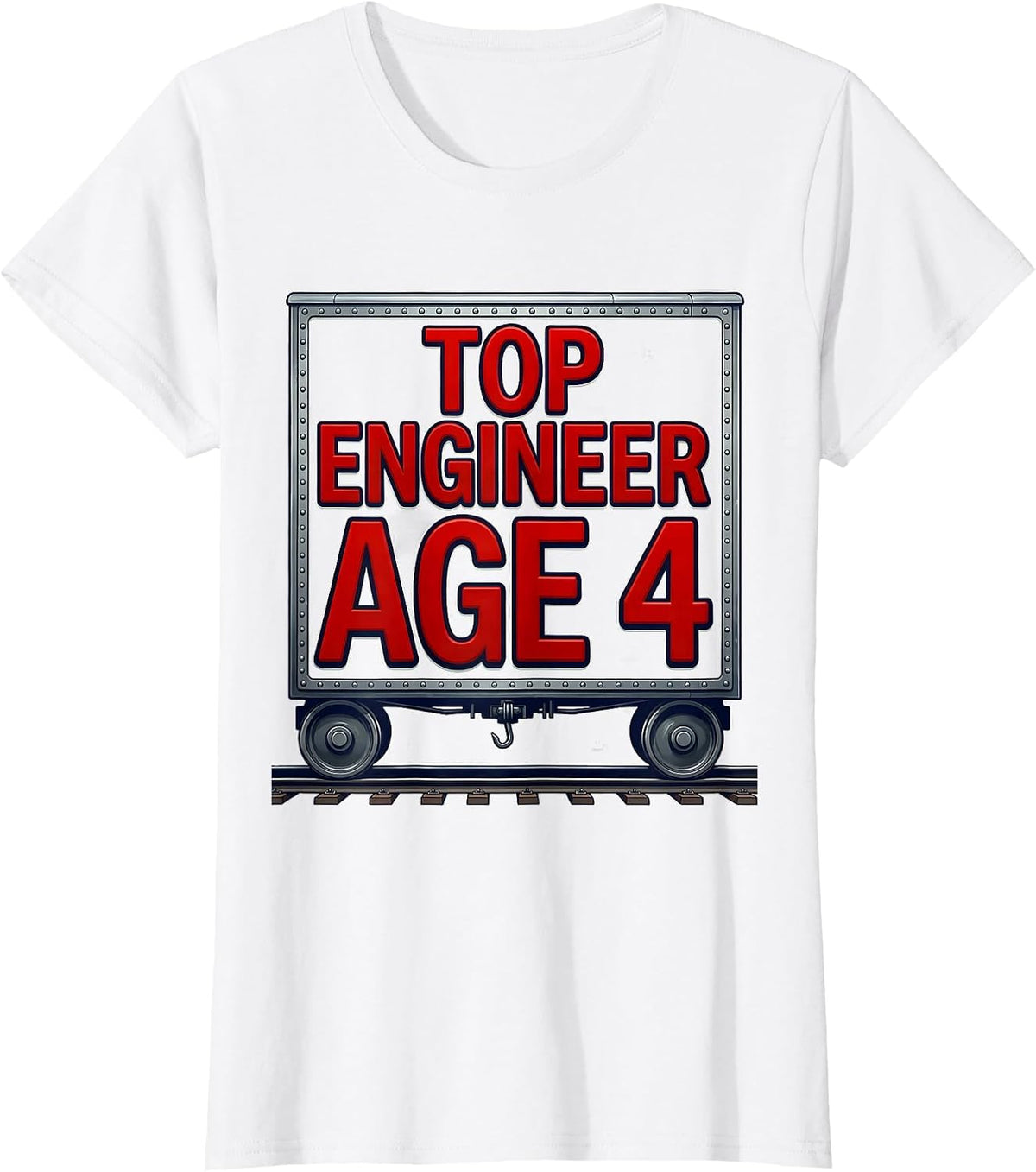 Top Engineer Age 4 Bold Toddler Train Birthday Party Humor T-Shirt - White