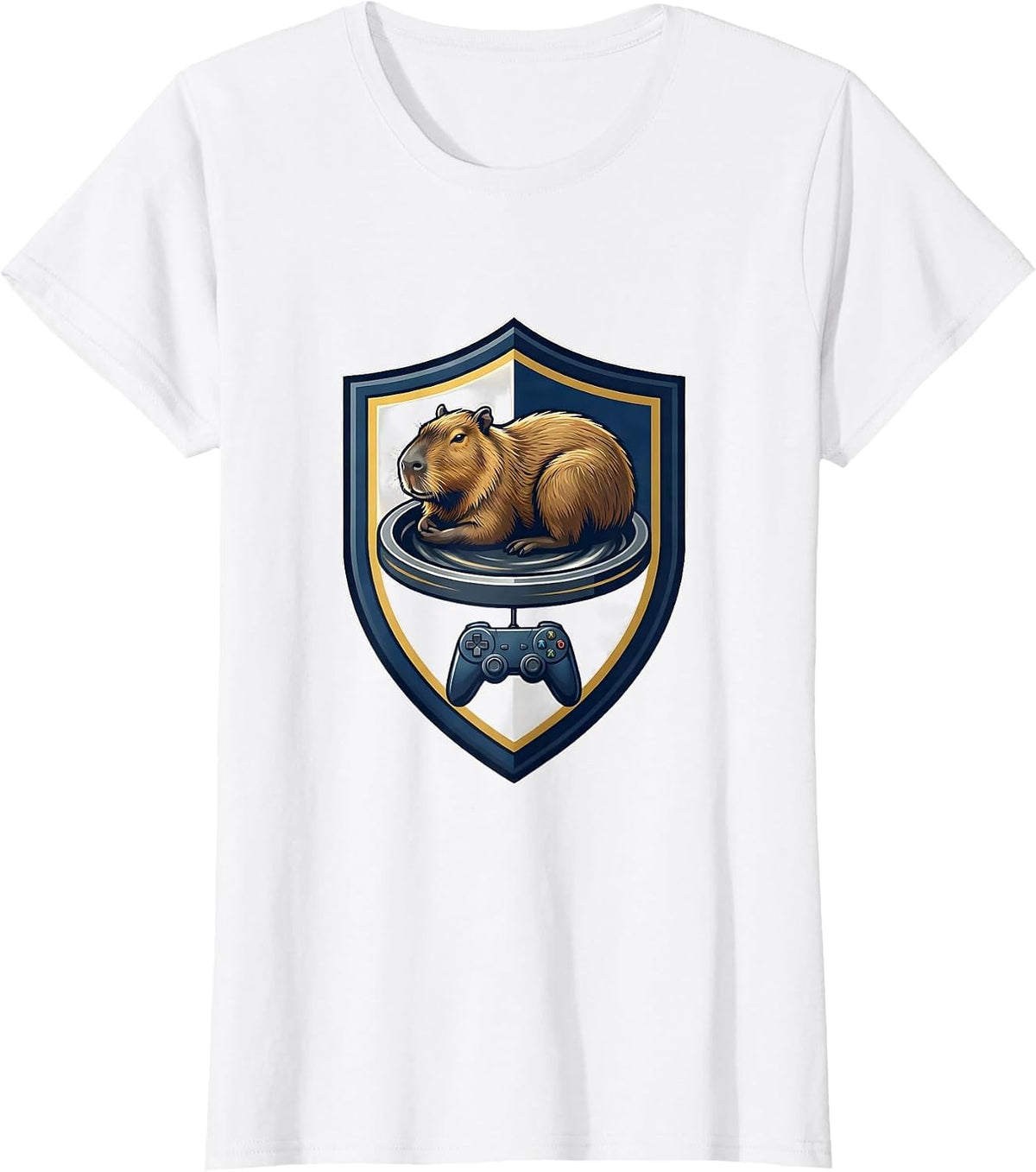 Capybara Gamer Emblem Funny Video Games T-Shirt - White