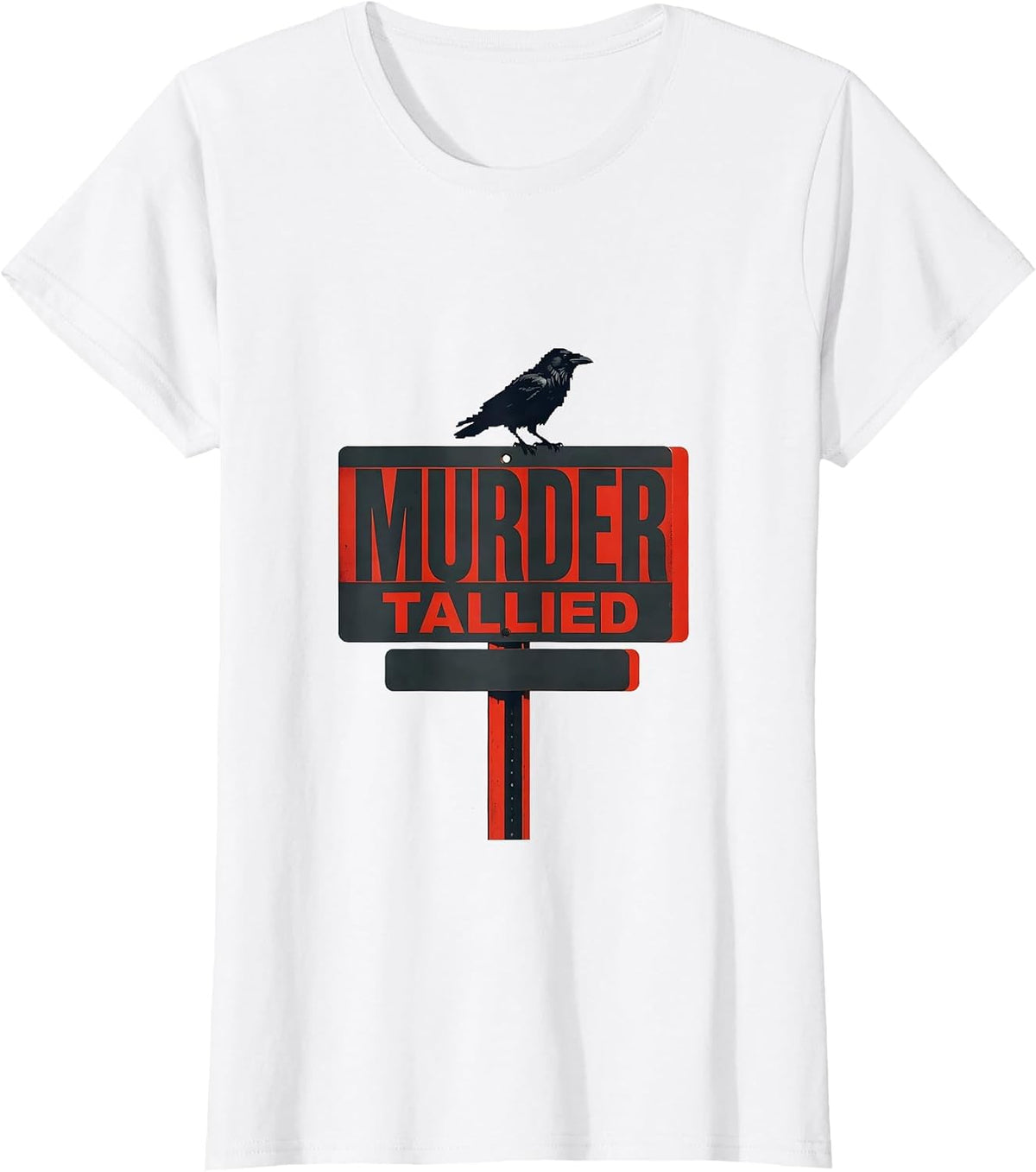 Women's Murder Tallied Minimalist Crow Dark Humor Bird Lover T-Shirt - White