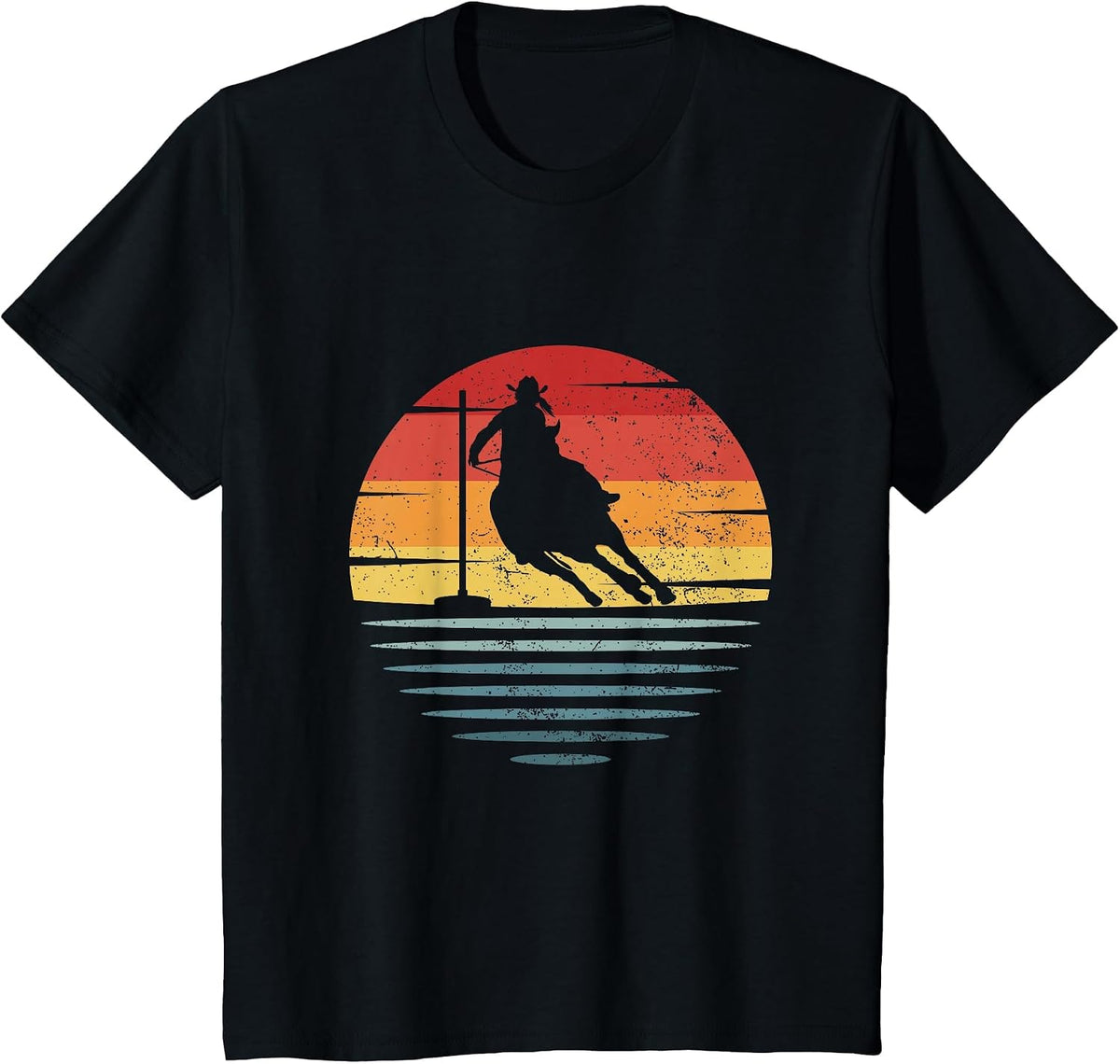 Retro Cowgirl Riding Horse Silhouette Rodeo Pole Bending T-Shirt - Black