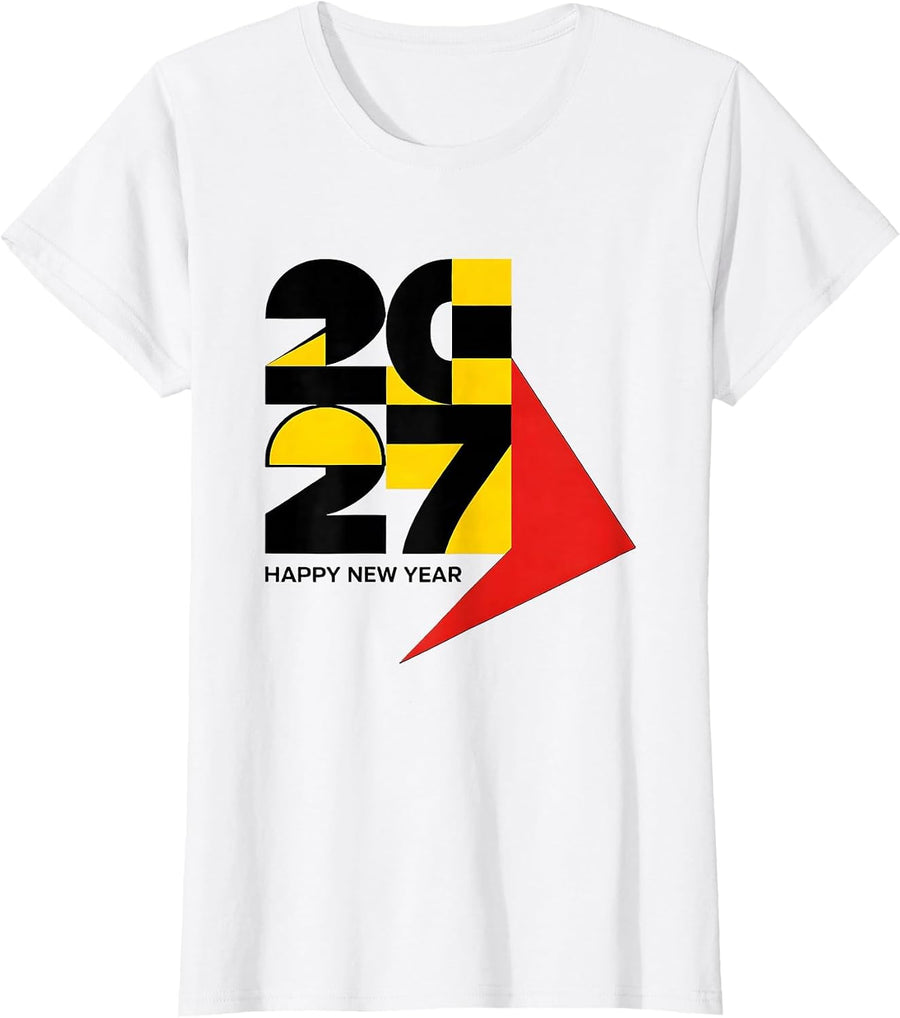 Women's Happy New Year 2027 Bauhaus Modernist Party Host Family T-Shirt - White