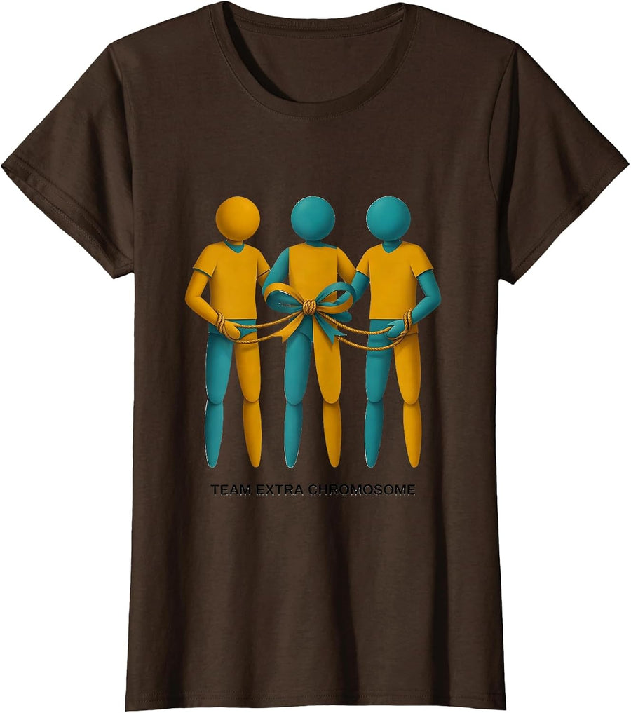 Women's Team Extra Chromosome Midcentury Modern Down Syndrome T-Shirt - Brown