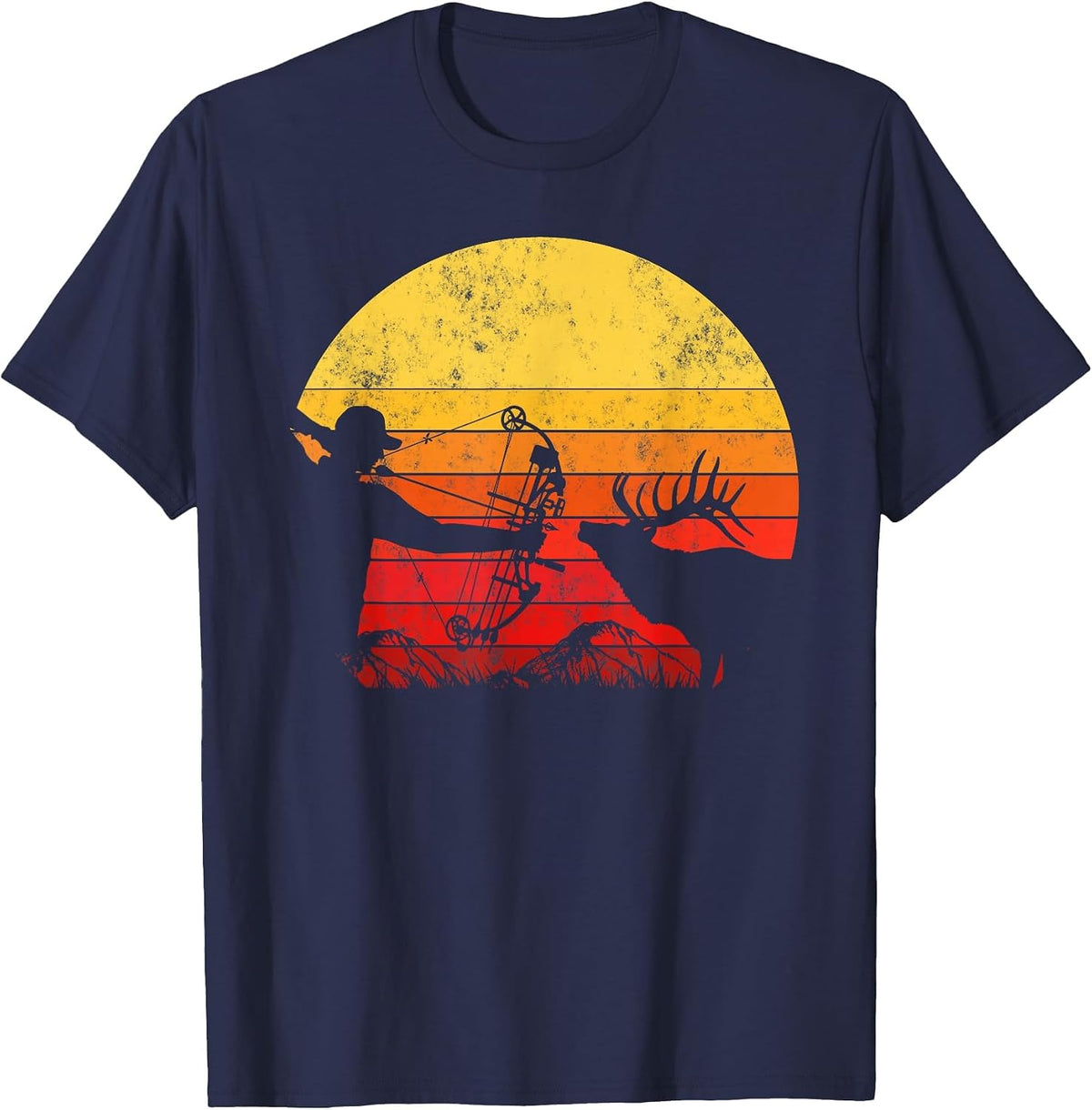 Bowhunter Vintage Retro Style Bow Hunting T-Shirt - Navy Blue